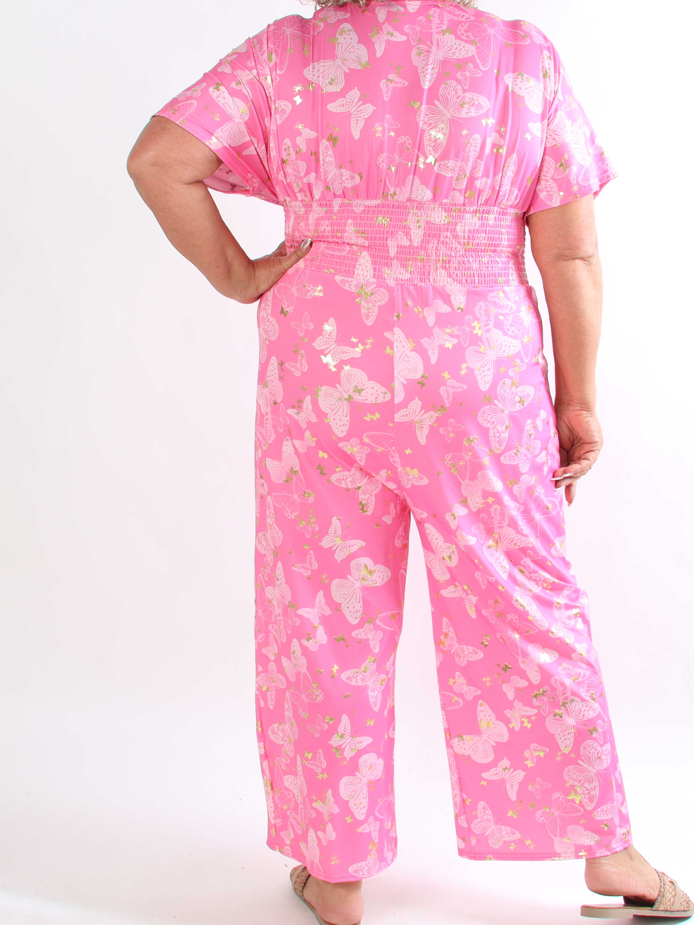 Pams Butterfly Jumpsuit - Elastisk plus size buksedragt i sommerfugleprint